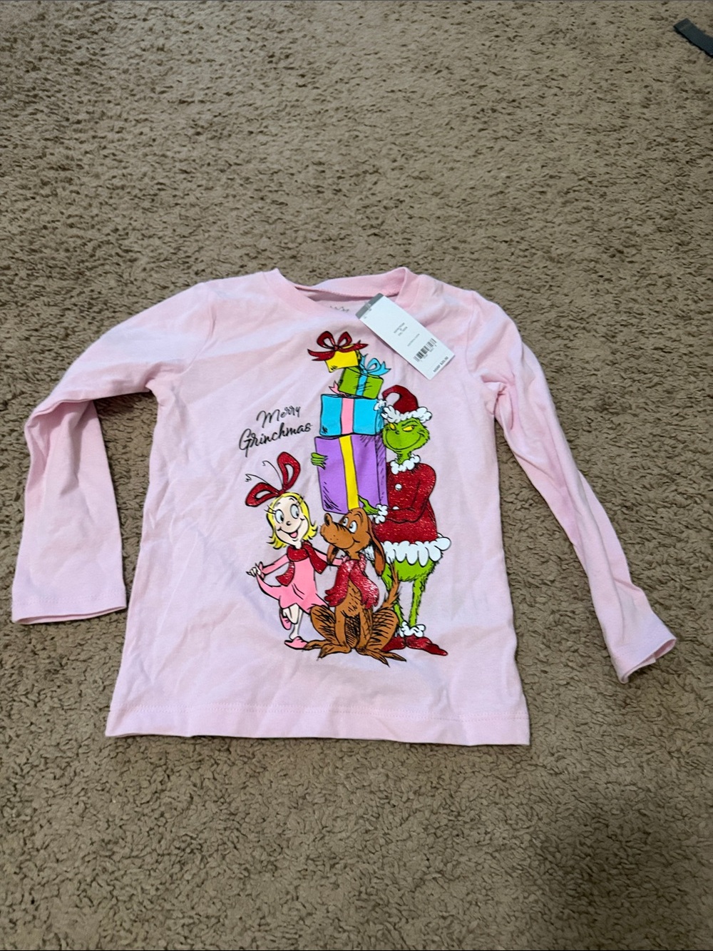 Girls' Pink Dr. Seuss The Grinch Long Sleeve Holiday Tee